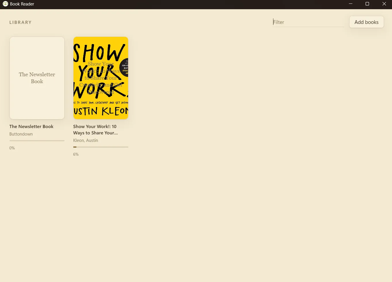 Screenshot 1 of book reader app, showing multiple books view
